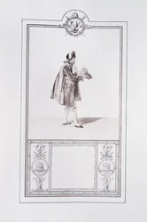 Egy francia herceg öltözéke I. Napóleon császár és Joséphine császárné 1804. december 2-i párizsi koronázására, illusztráció a „Livre du Sacre” című könyvből, kiadva Párizsban, 1804-15